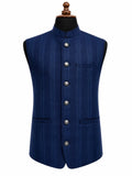 Royal Blue Striped Waistcoat for Men