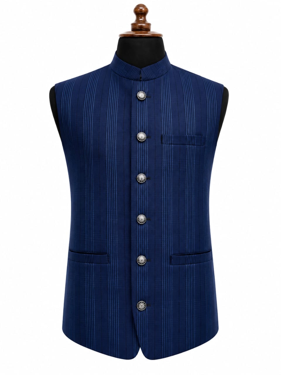 Royal Blue Striped Waistcoat for Men