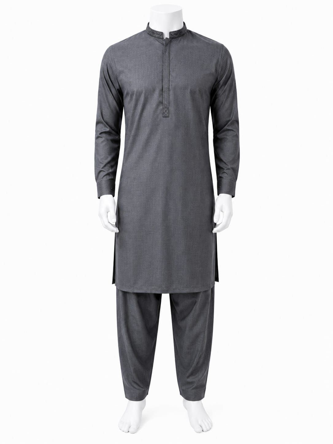 Grey Embroidered Kurta Shalwar For Men
