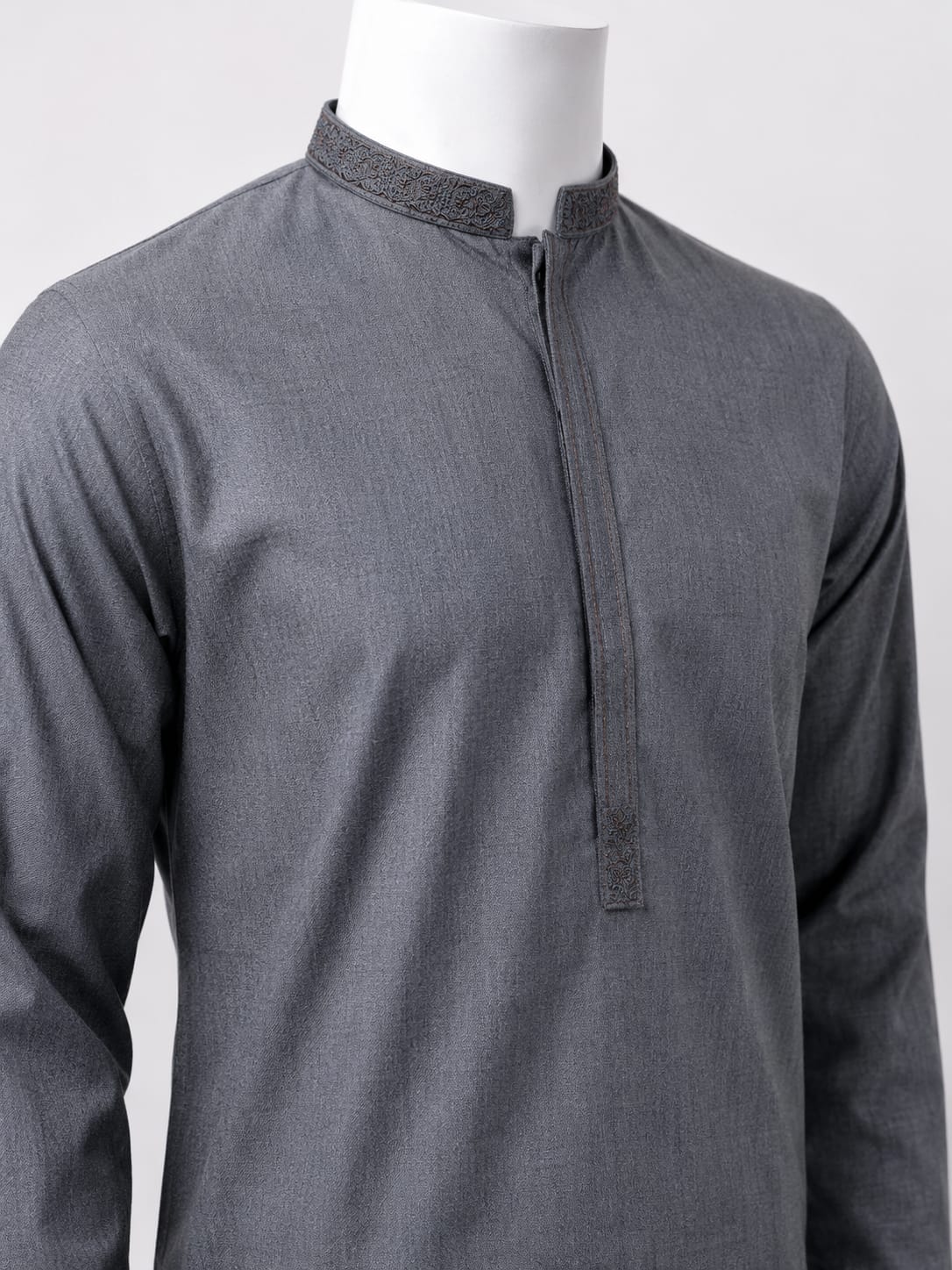 Grey Embroidered Kurta Shalwar For Men