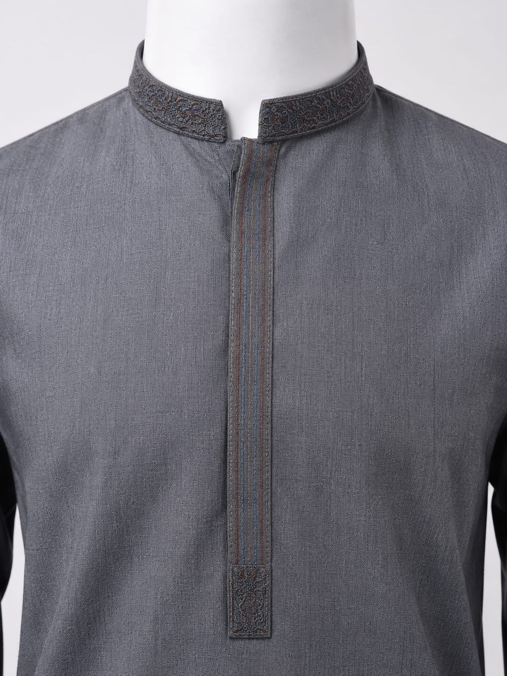 Grey Embroidered Kurta Shalwar For Men