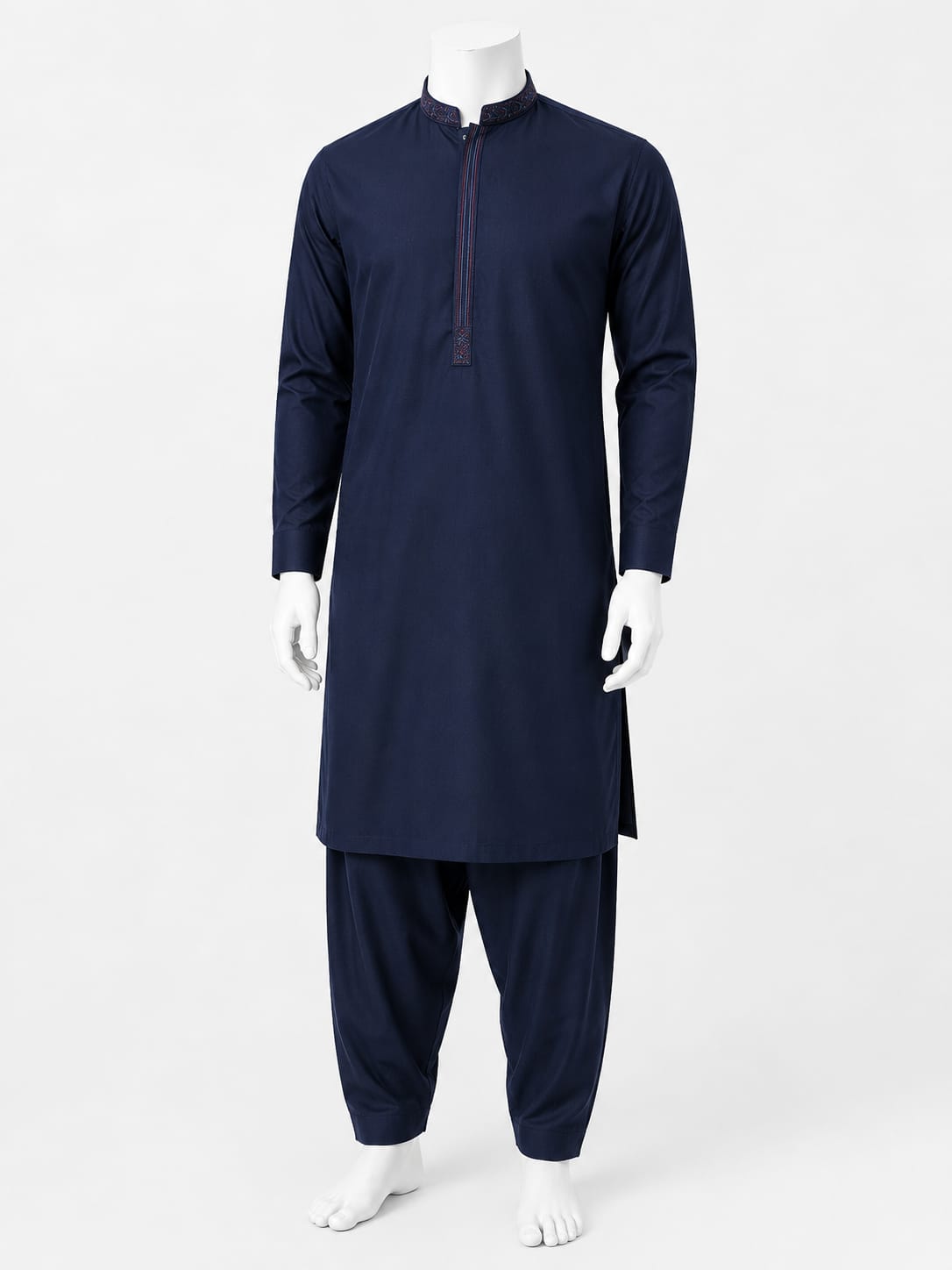 Royal Blue Embroidered Kurta Shalwar For Men