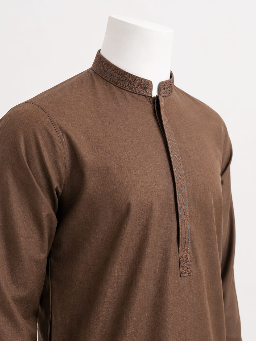 Rust Brown Embroidered Kurta Shalwar For Men