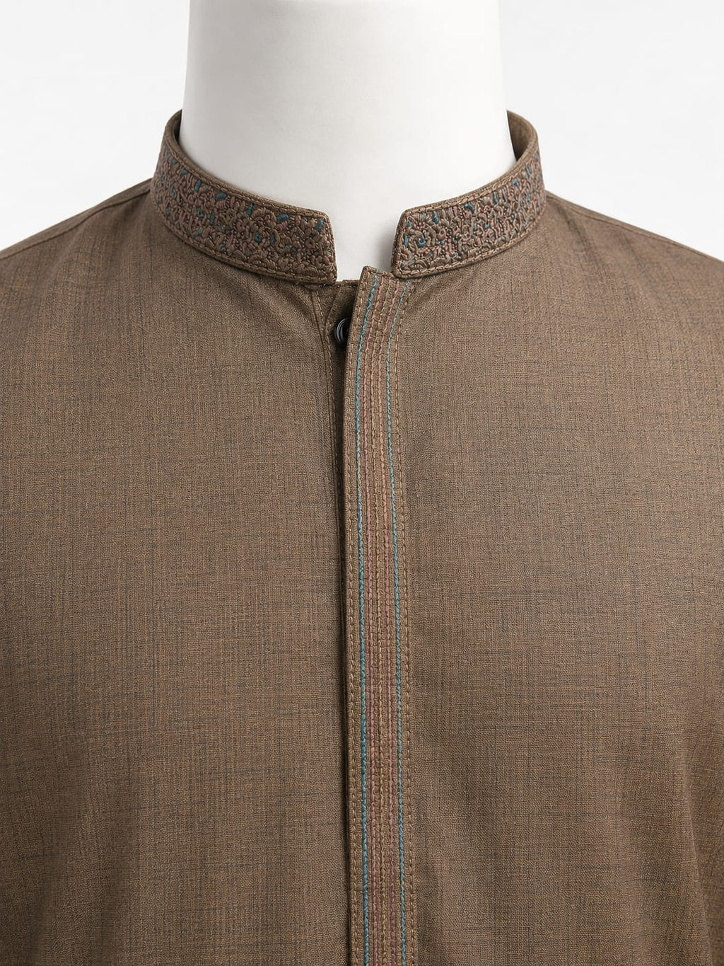 Rust Brown Embroidered Kurta Shalwar For Men