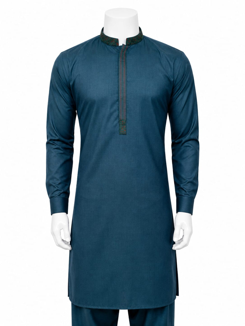 Dark Turquoise Embroidered Kurta Shalwar For Men