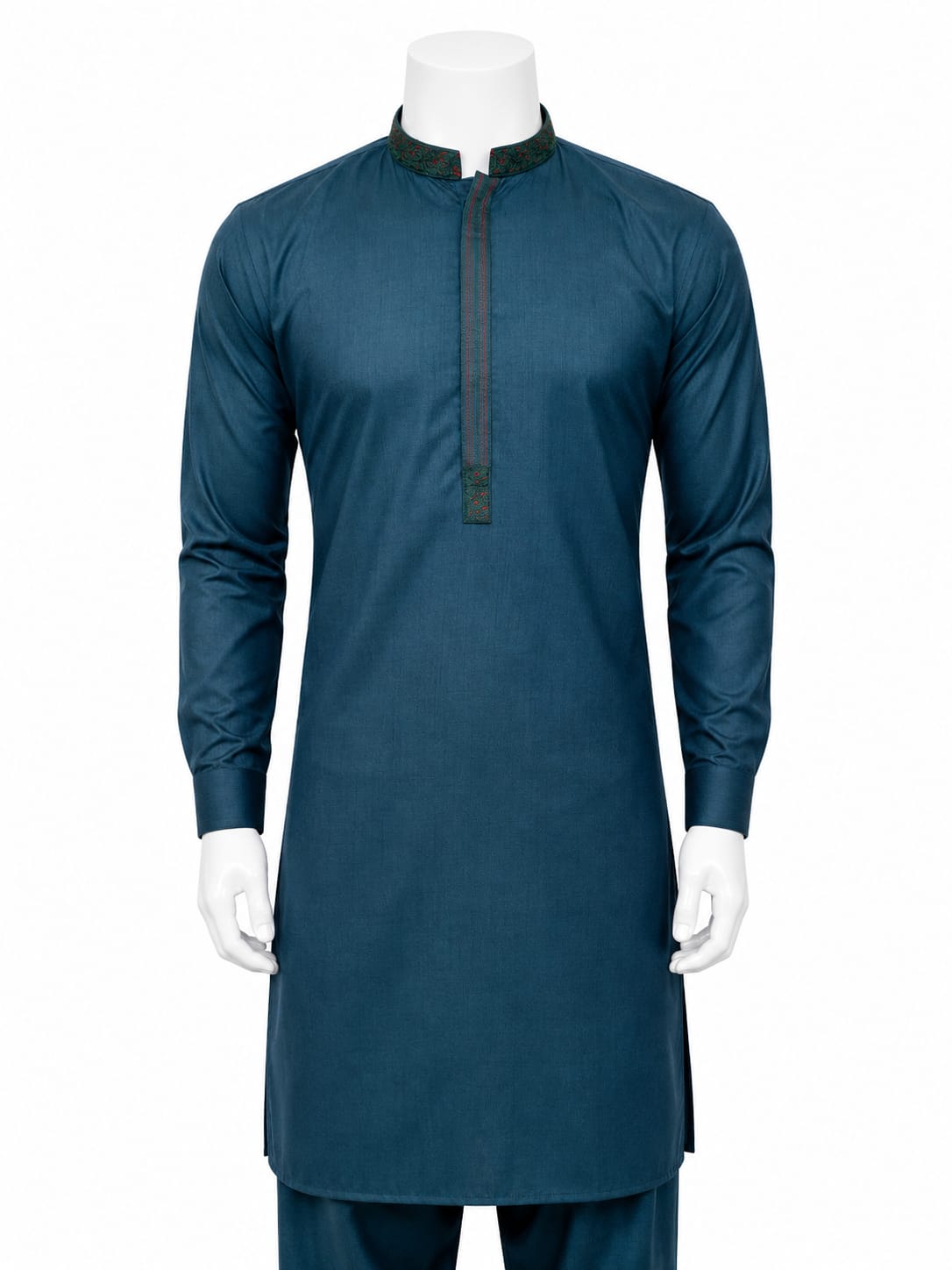 Dark Turquoise Embroidered Kurta Shalwar For Men
