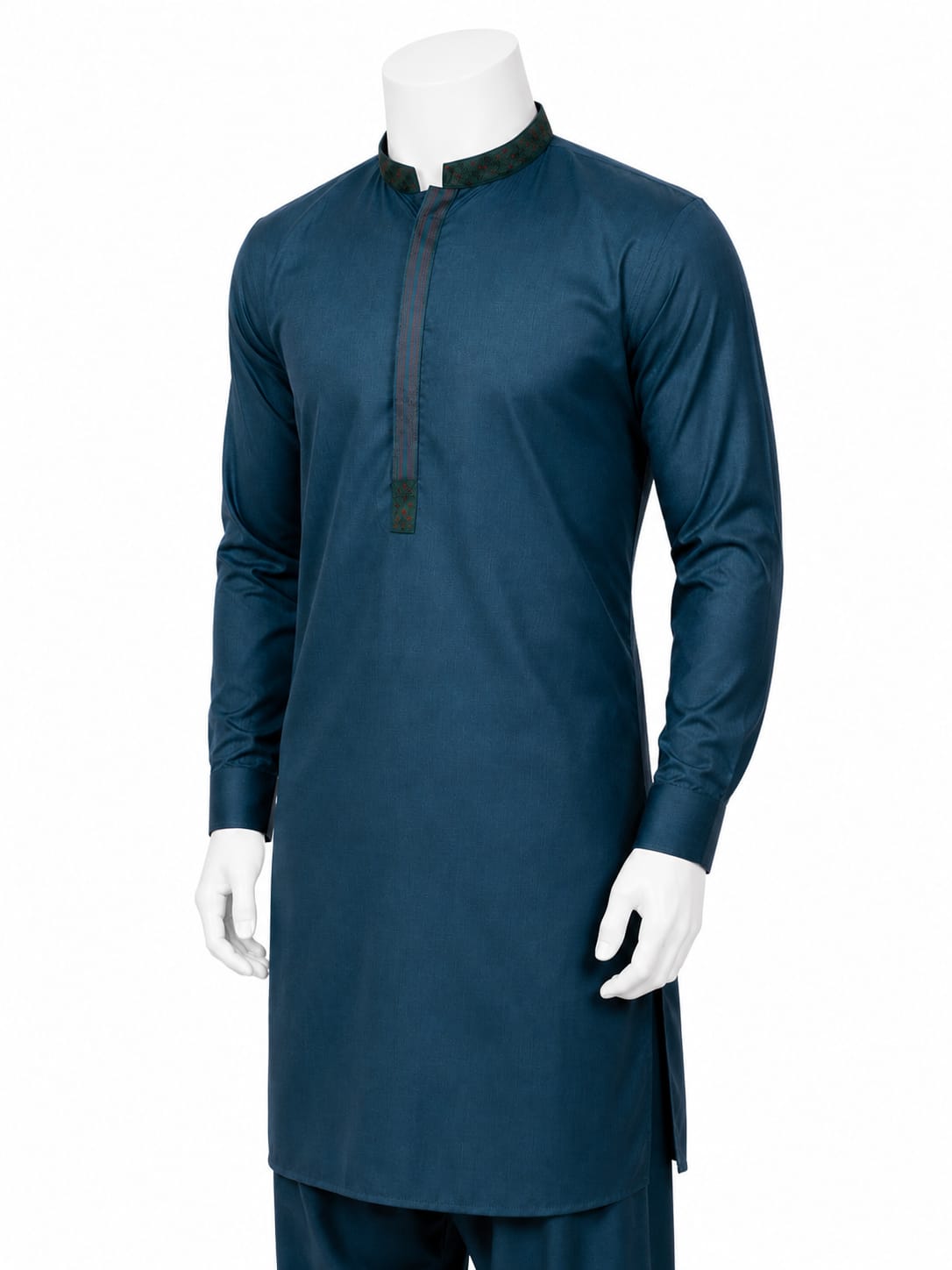 Dark Turquoise Embroidered Kurta Shalwar For Men