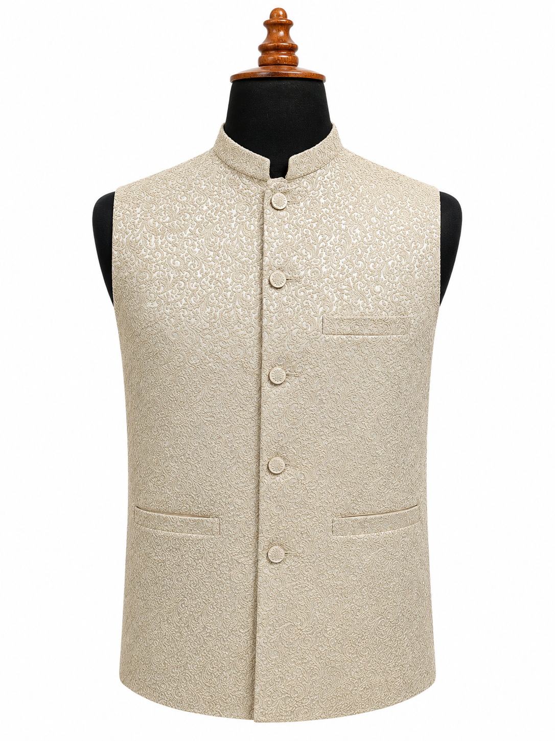 Champagne Beige Textured Waistcoat