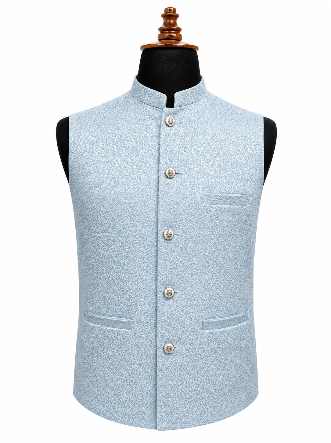 Powder Blue Textured Waistcoat