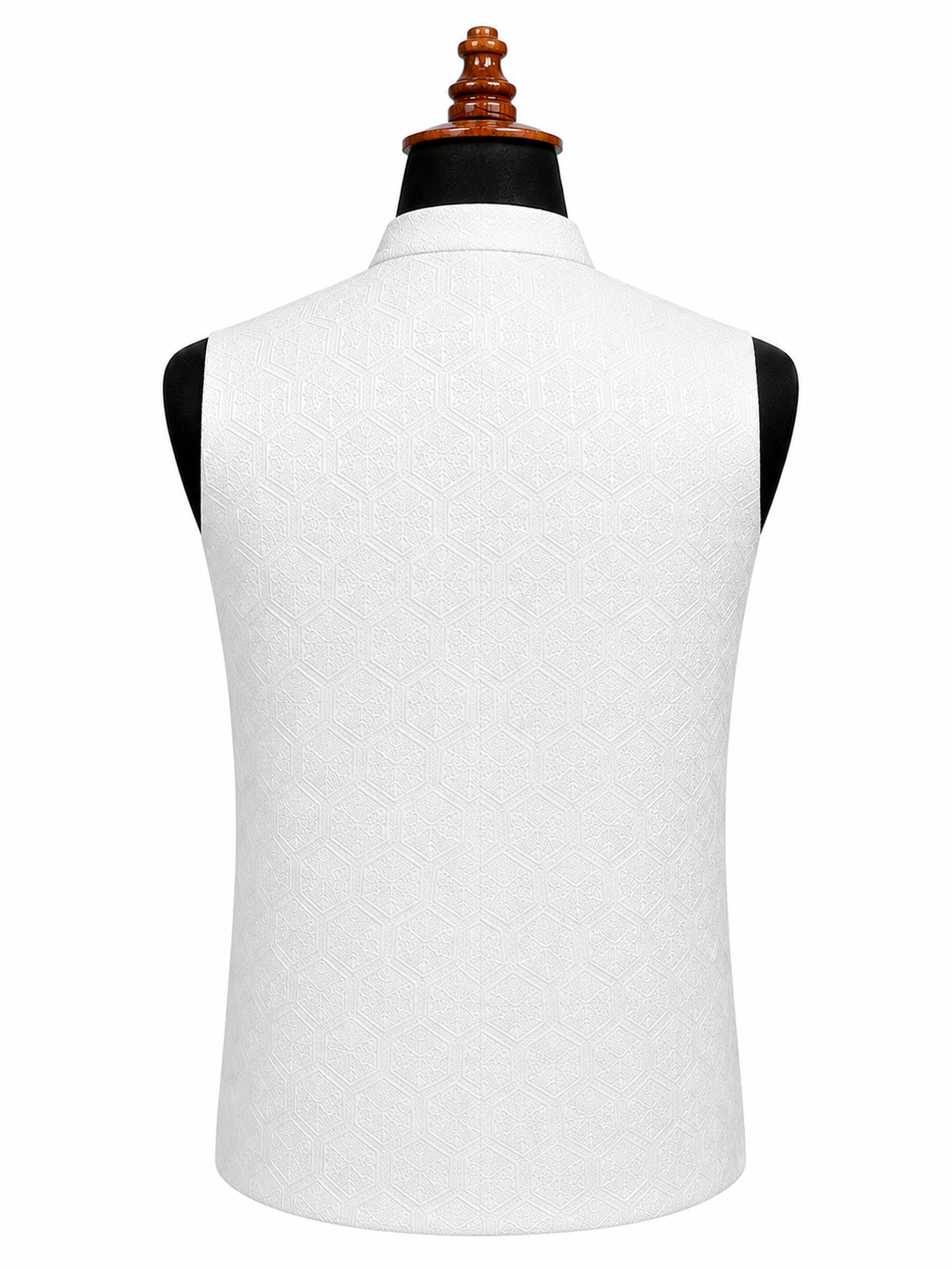 White Geometric Textured Waistcoat