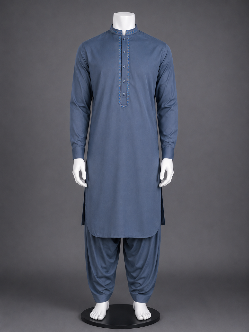 Dusty Blue Embroidered Kurta Shalwar