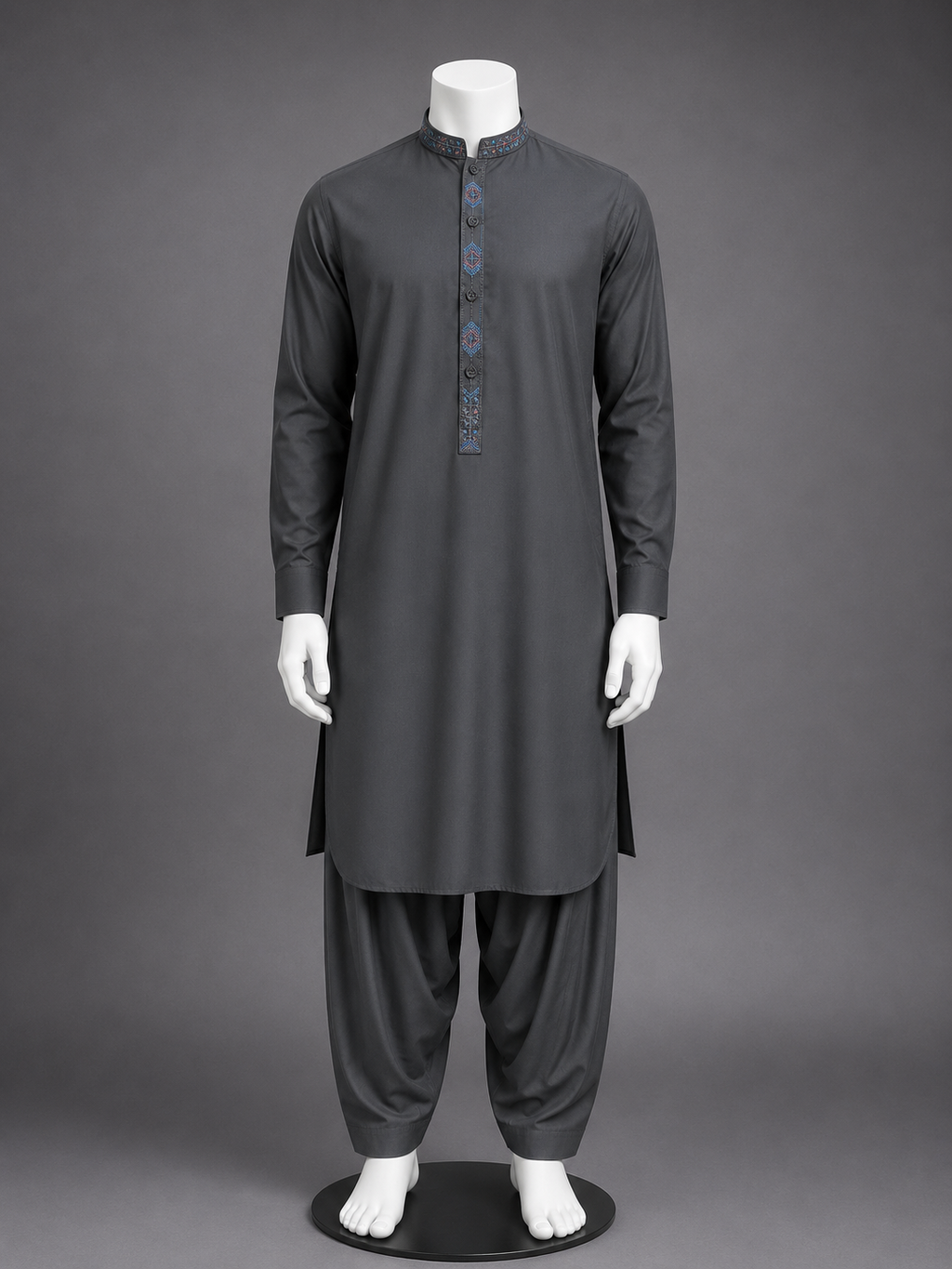 Charcoal Blue Embroidered Kurta Shalwar