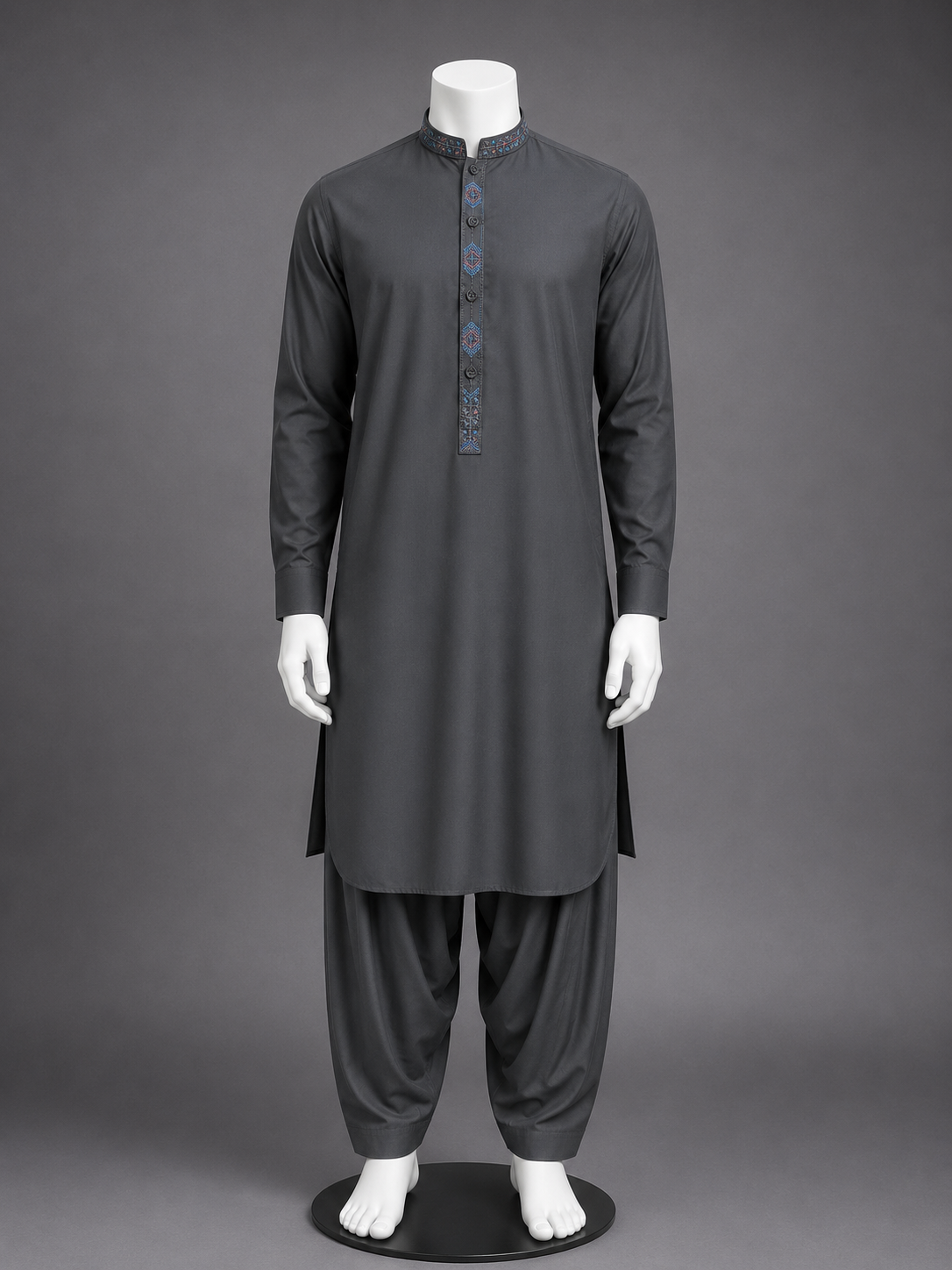 Charcoal Blue Embroidered Kurta Shalwar
