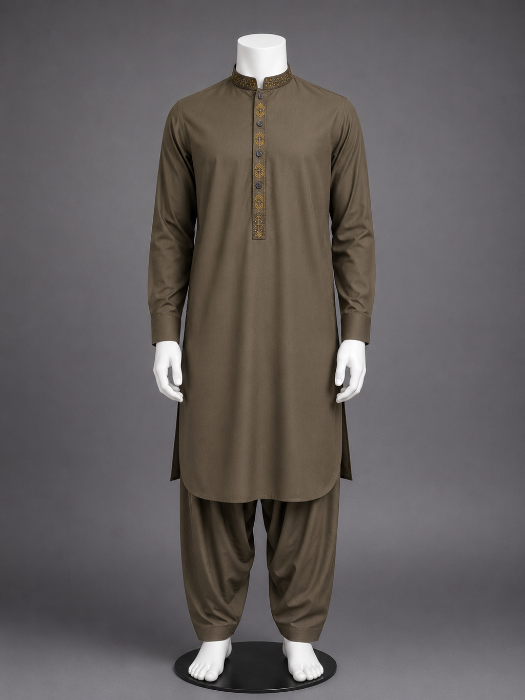Mocha Brown Embroidered Kurta Shalwar