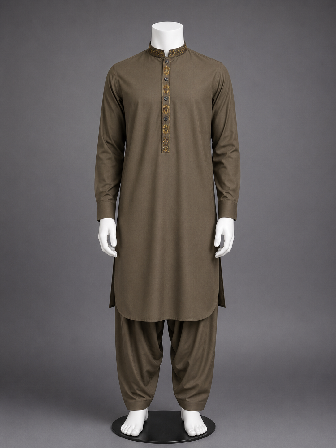 Mocha Brown Embroidered Kurta Shalwar