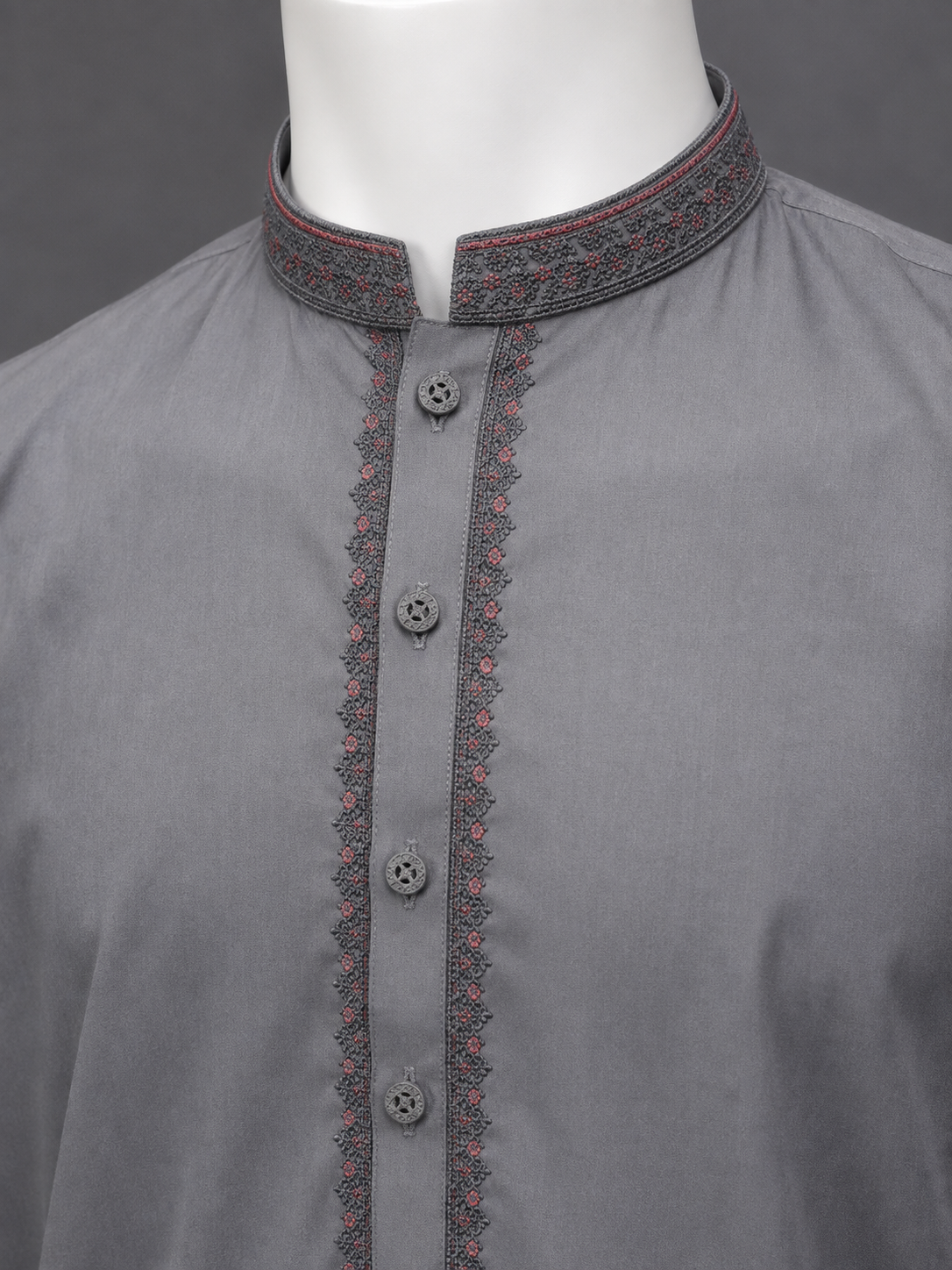 Steel Grey Embroidered Kurta Shalwar