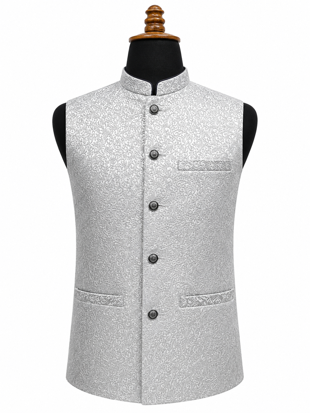 Silver Grey Textured Waistcoat