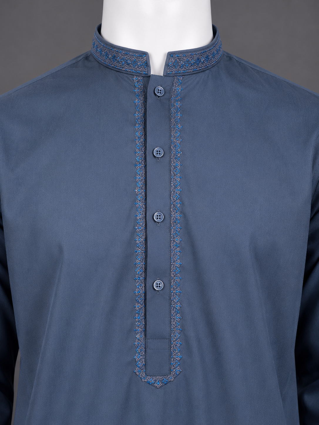 Dusty Blue Embroidered Kurta Shalwar
