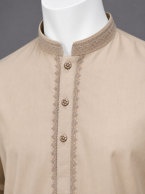 Beige Embroidered Kurta Shalwar
