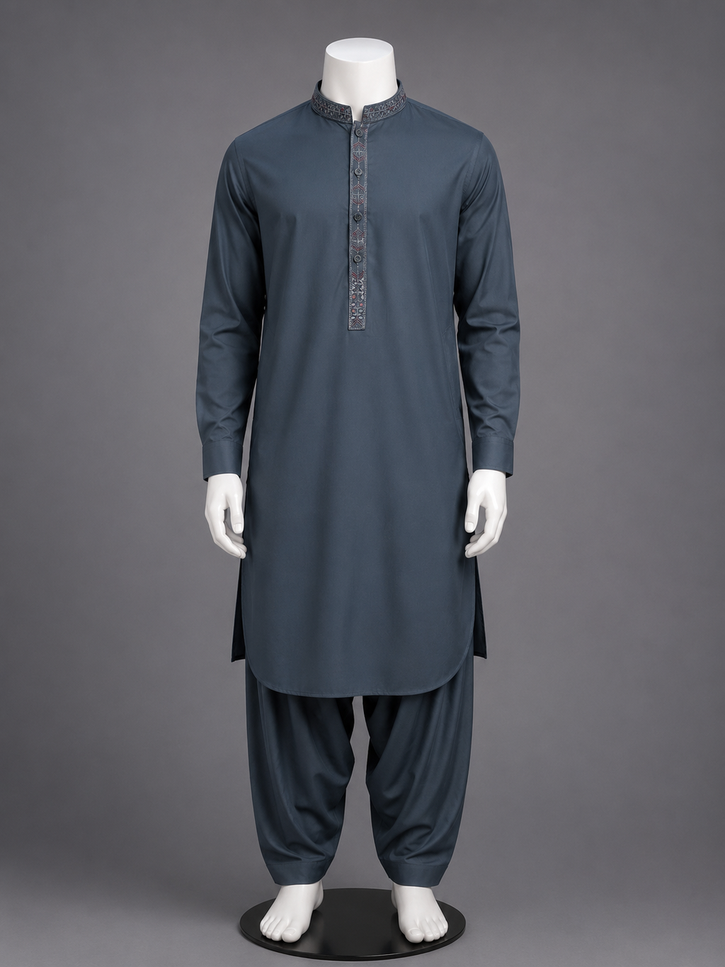 Slate Blue Embroidered Kurta Shalwar