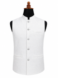 White Geometric Textured Waistcoat