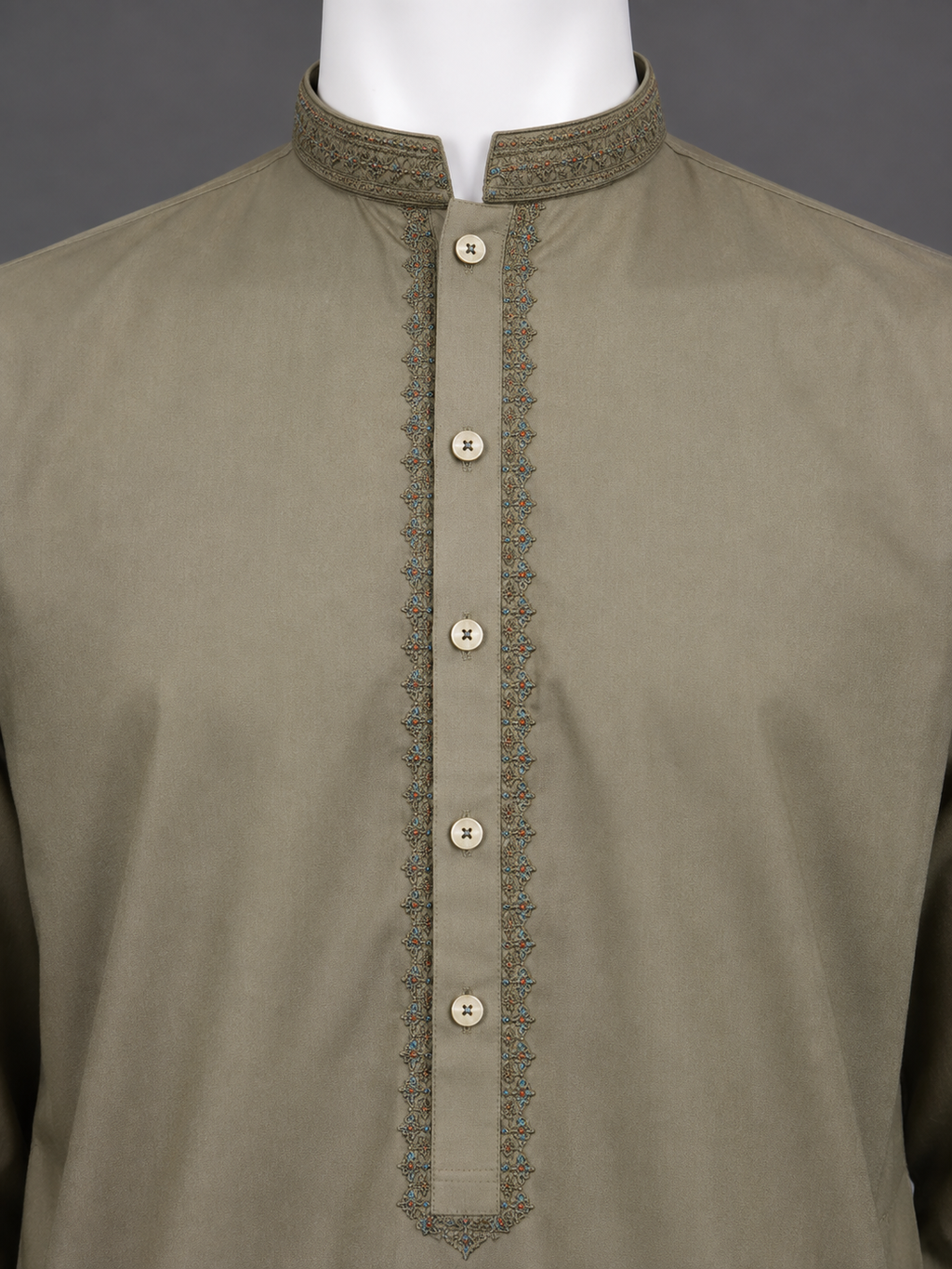 Olive Grey Embroidered Kurta Shalwar