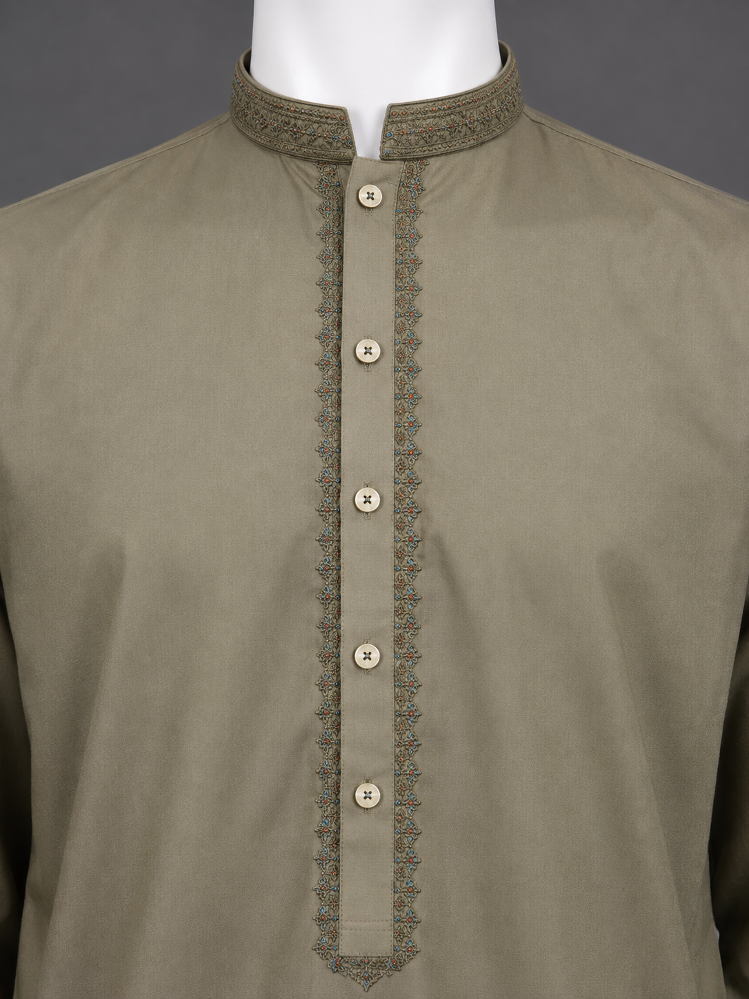 Olive Grey Embroidered Kurta Shalwar