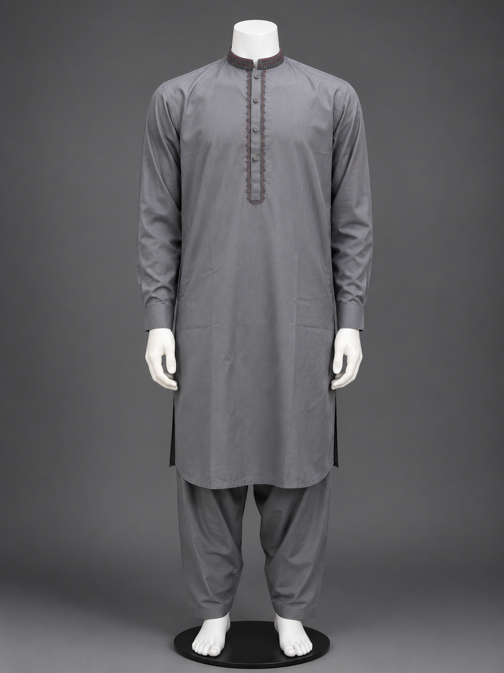 Steel Grey Embroidered Kurta Shalwar
