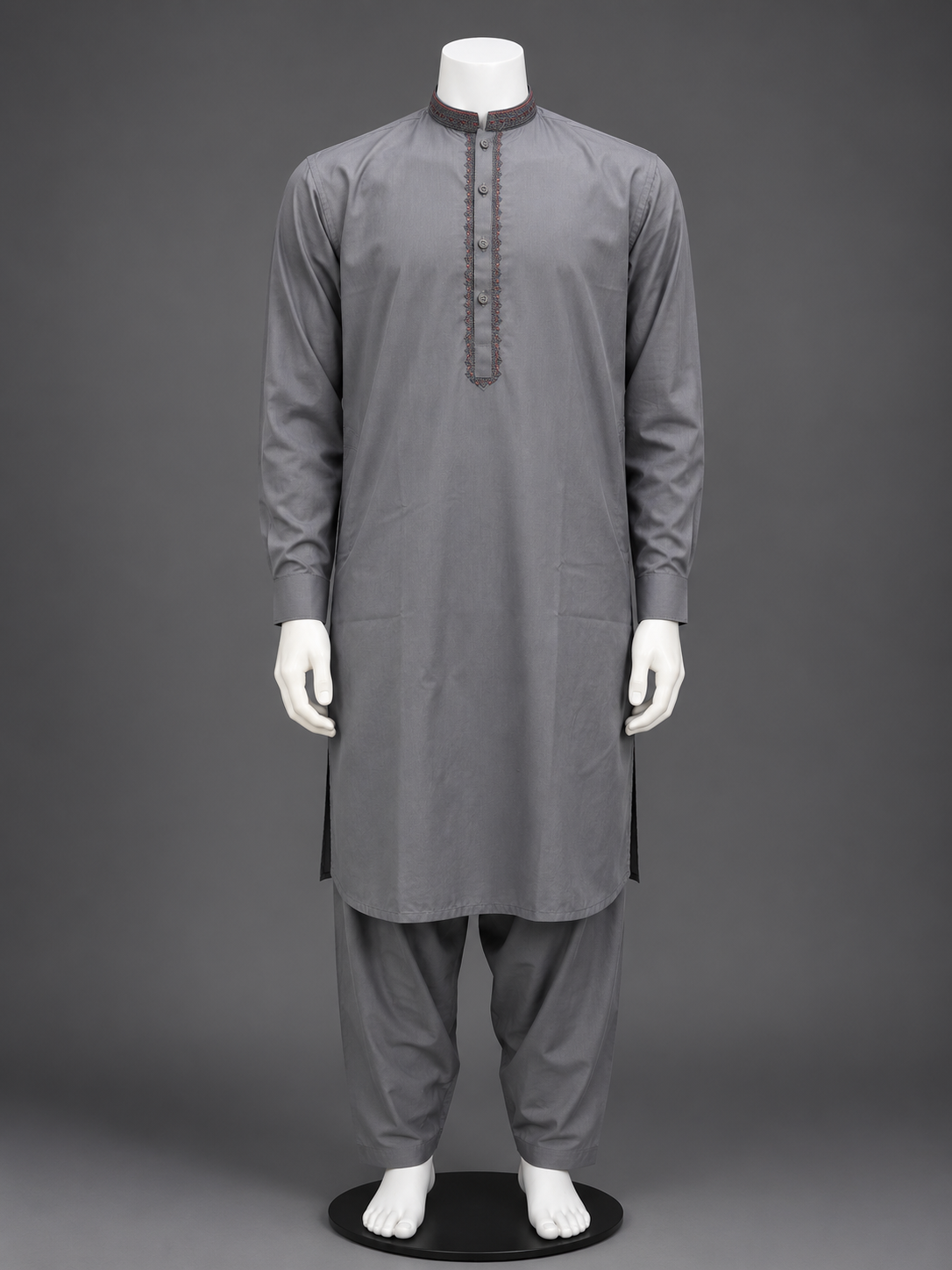 Steel Grey Embroidered Kurta Shalwar