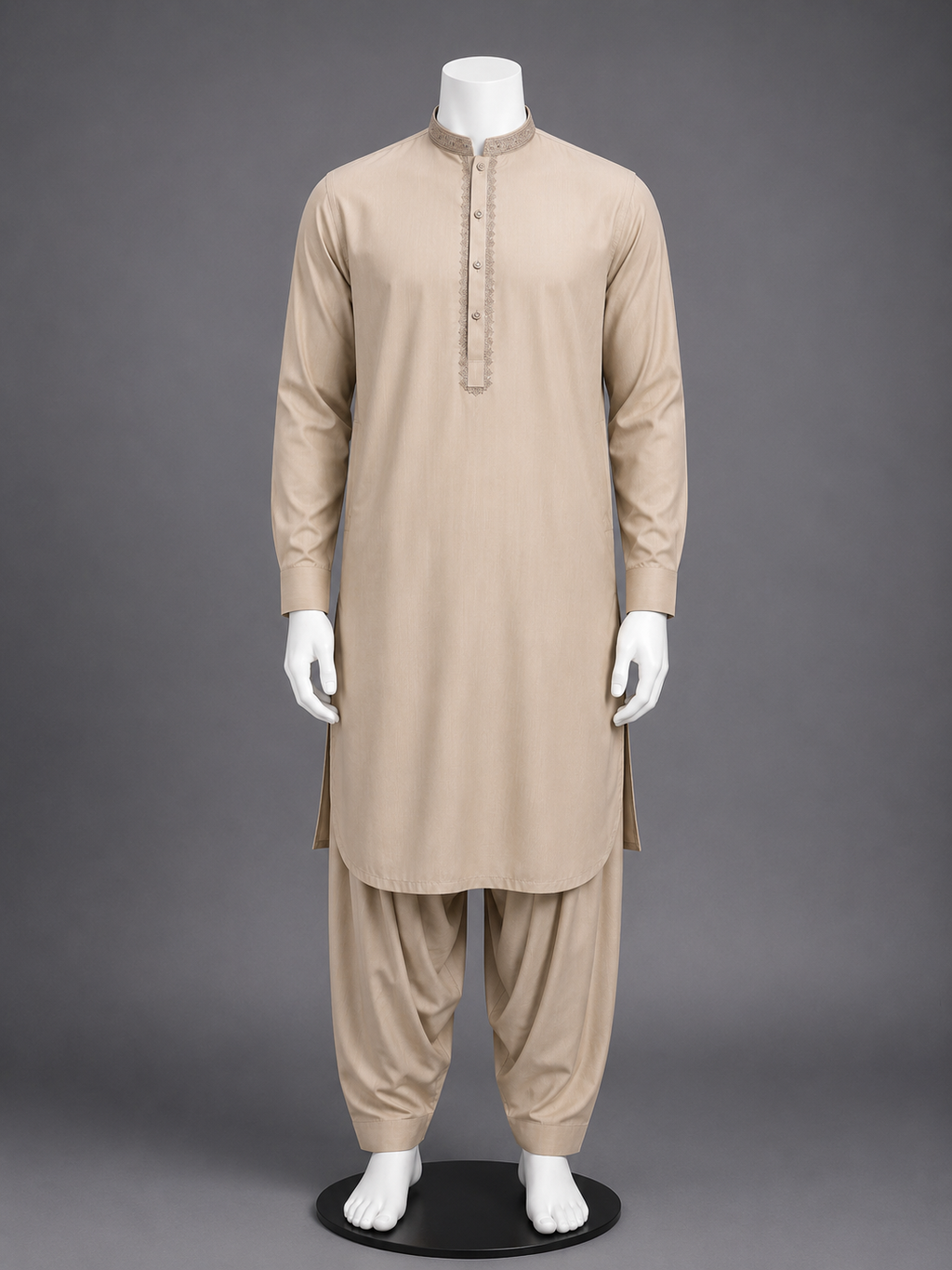Beige Embroidered Kurta Shalwar