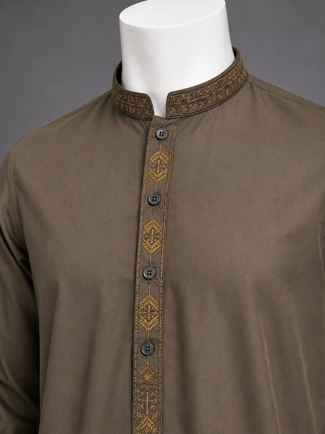 Mocha Brown Embroidered Kurta Shalwar