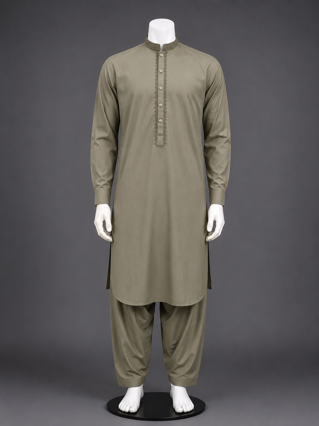 Olive Grey Embroidered Kurta Shalwar