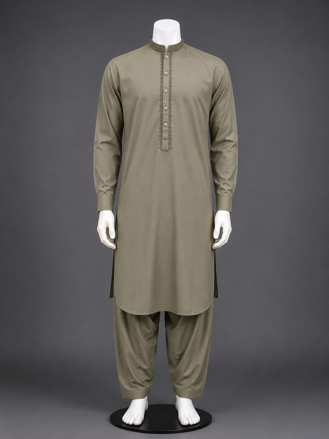 Olive Grey Embroidered Kurta Shalwar